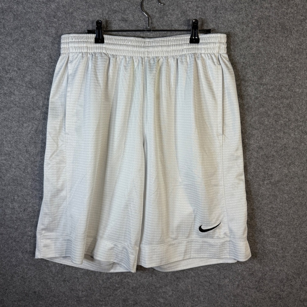 Nike Basketball Shorts Medium White Textured Mesh‎ Athletic Gym Pockets Mens
